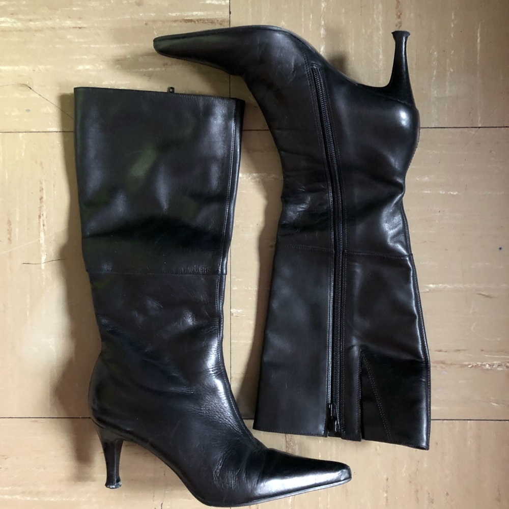 Black Mid Calf Kitten Heel Bootie size 8